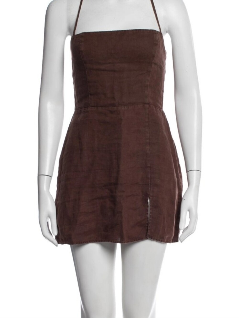Reformation Womens Linda Linen Dress Brown Mini Back ZipperSmocking Size 0